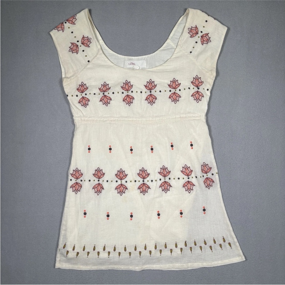 Anthropologie Lilka Tunic Embroidered Top Women’s Medium Beige Floral